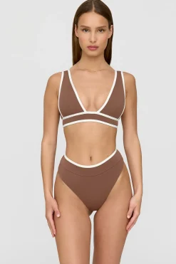 TALA Swimwear*Saint Tropez Contrast Trim Plunge Neck Bikini Top - Terracotta And Coconut Milk