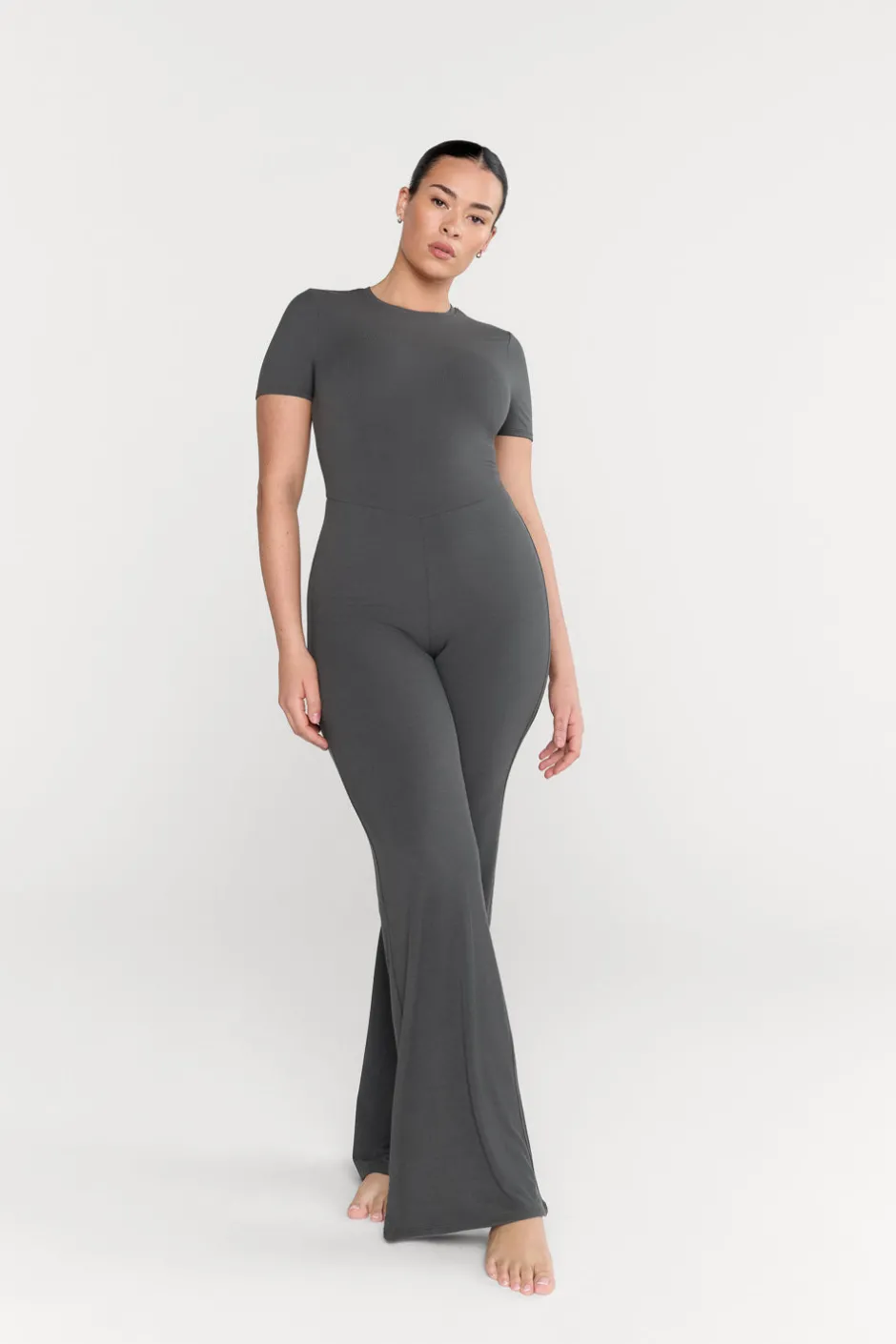 TALA Loungewear*365 Sculpting Lounge Short Sleeve Wide Leg Jumpsuit - Dark Olive