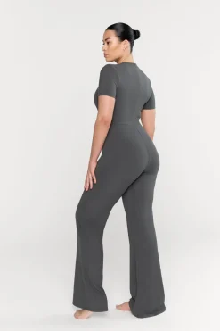 TALA Loungewear*365 Sculpting Lounge Short Sleeve Wide Leg Jumpsuit - Dark Olive