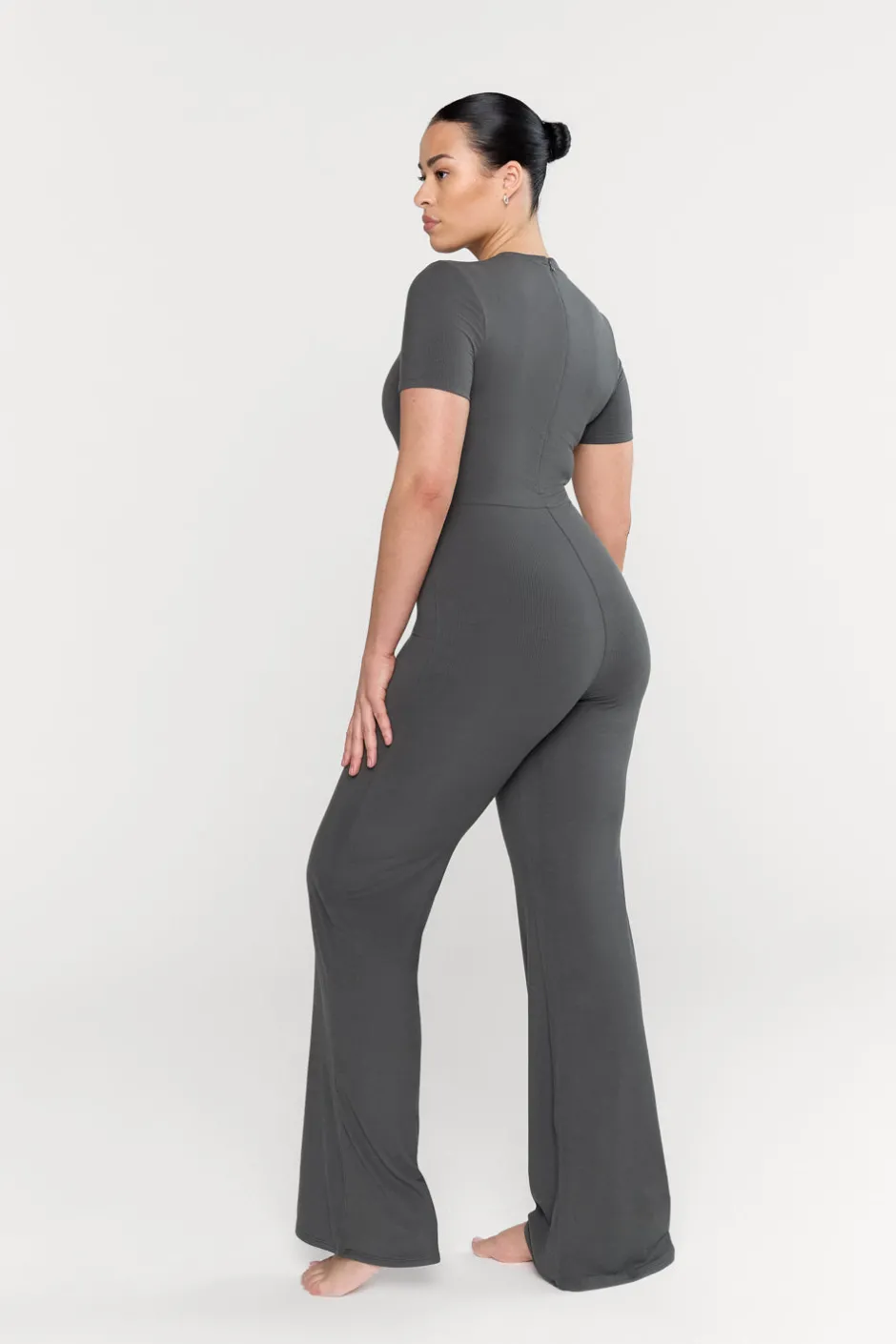 TALA Loungewear*365 Sculpting Lounge Short Sleeve Wide Leg Jumpsuit - Dark Olive