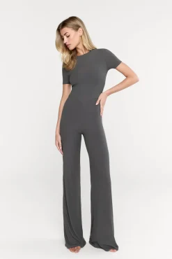 TALA Loungewear*365 Sculpting Lounge Short Sleeve Wide Leg Jumpsuit - Dark Olive