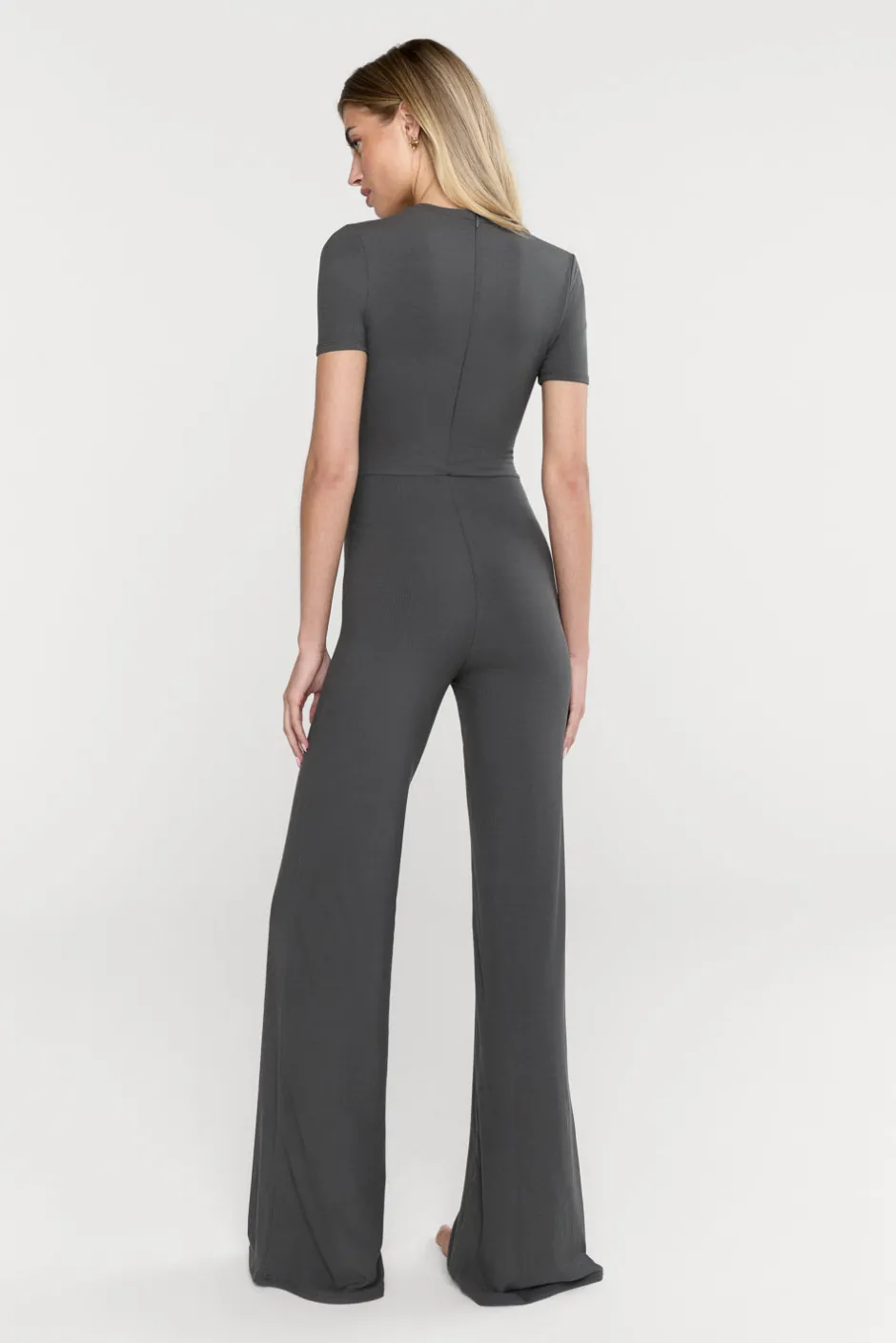 TALA Loungewear*365 Sculpting Lounge Short Sleeve Wide Leg Jumpsuit - Dark Olive