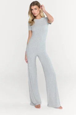TALA Loungewear*365 Sculpting Lounge Short Sleeve Wide Leg Jumpsuit - Marl