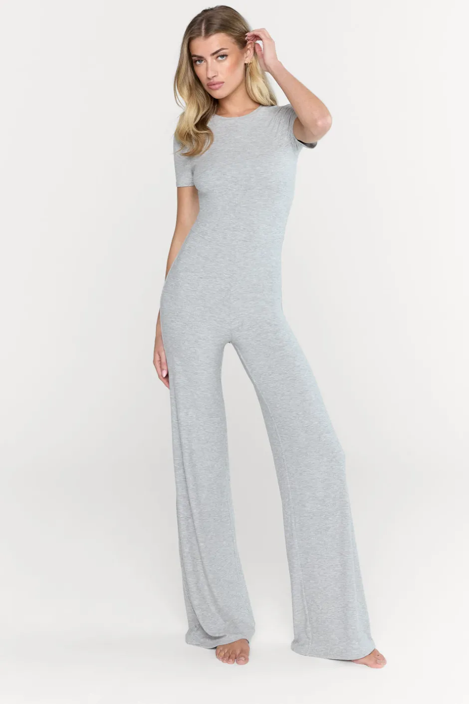TALA Loungewear*365 Sculpting Lounge Short Sleeve Wide Leg Jumpsuit - Marl