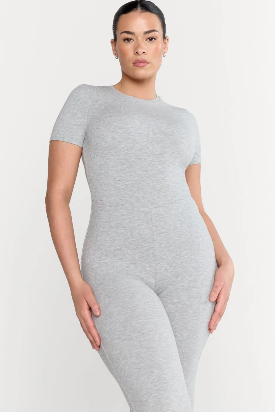 TALA Loungewear*365 Sculpting Lounge Short Sleeve Wide Leg Jumpsuit - Marl