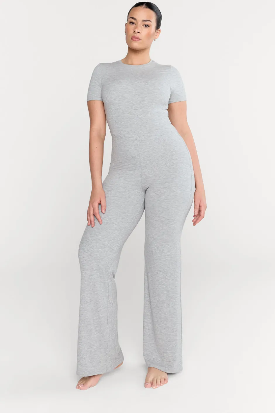TALA Loungewear*365 Sculpting Lounge Short Sleeve Wide Leg Jumpsuit - Marl
