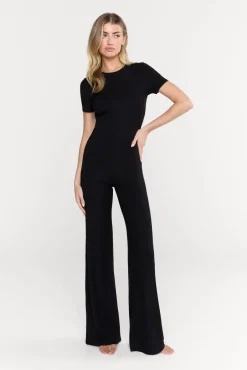 TALA Loungewear*365 Sculpting Lounge Short Sleeve Wide Leg Jumpsuit - Shadow