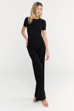 TALA Loungewear*365 Sculpting Lounge Short Sleeve Wide Leg Jumpsuit - Shadow