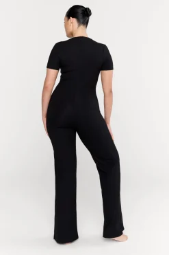TALA Loungewear*365 Sculpting Lounge Short Sleeve Wide Leg Jumpsuit - Shadow