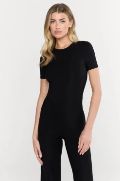 TALA Loungewear*365 Sculpting Lounge Short Sleeve Wide Leg Jumpsuit - Shadow