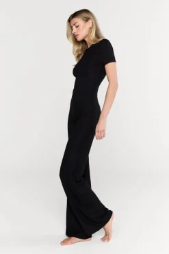TALA Loungewear*365 Sculpting Lounge Short Sleeve Wide Leg Jumpsuit - Shadow
