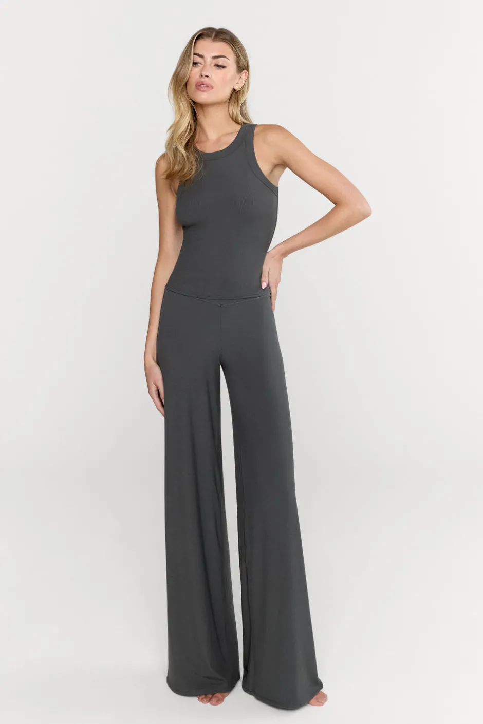 TALA Loungewear|Trousers*365 Sculpting Lounge Wrap Waist Wide Leg Trousers - Dark Olive