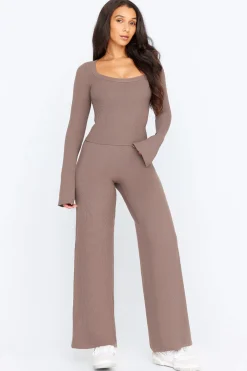 TALA Loungewear|Trousers*365 Sculpting Lounge Wrap Waist Wide Leg Trousers - Mocha