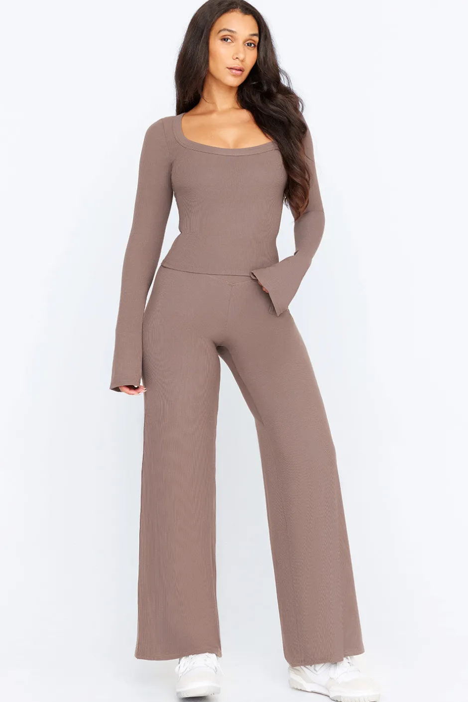 TALA Loungewear|Trousers*365 Sculpting Lounge Wrap Waist Wide Leg Trousers - Mocha