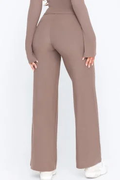 TALA Loungewear|Trousers*365 Sculpting Lounge Wrap Waist Wide Leg Trousers - Mocha
