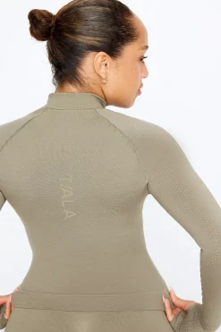 TALA Strength / Lifting|Jackets*Sculpt Seamless Mock Neck Zip Through Jacket- Olive Marl