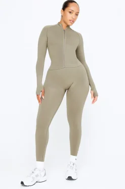 TALA Strength / Lifting|Jackets*Sculpt Seamless Mock Neck Zip Through Jacket- Olive Marl
