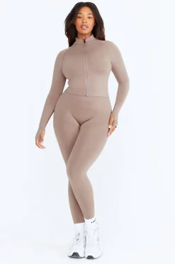 TALA Strength / Lifting|Jackets*Sculpt Seamless Mock Neck Zip Through Jacket- Pebble Marl