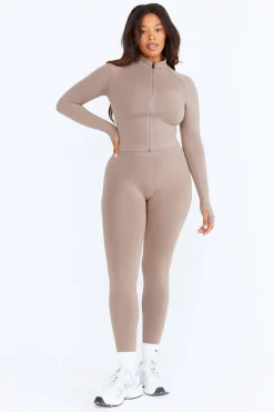 TALA Strength / Lifting|Jackets*Sculpt Seamless Mock Neck Zip Through Jacket- Pebble Marl