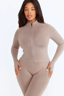 TALA Strength / Lifting|Jackets*Sculpt Seamless Mock Neck Zip Through Jacket- Pebble Marl