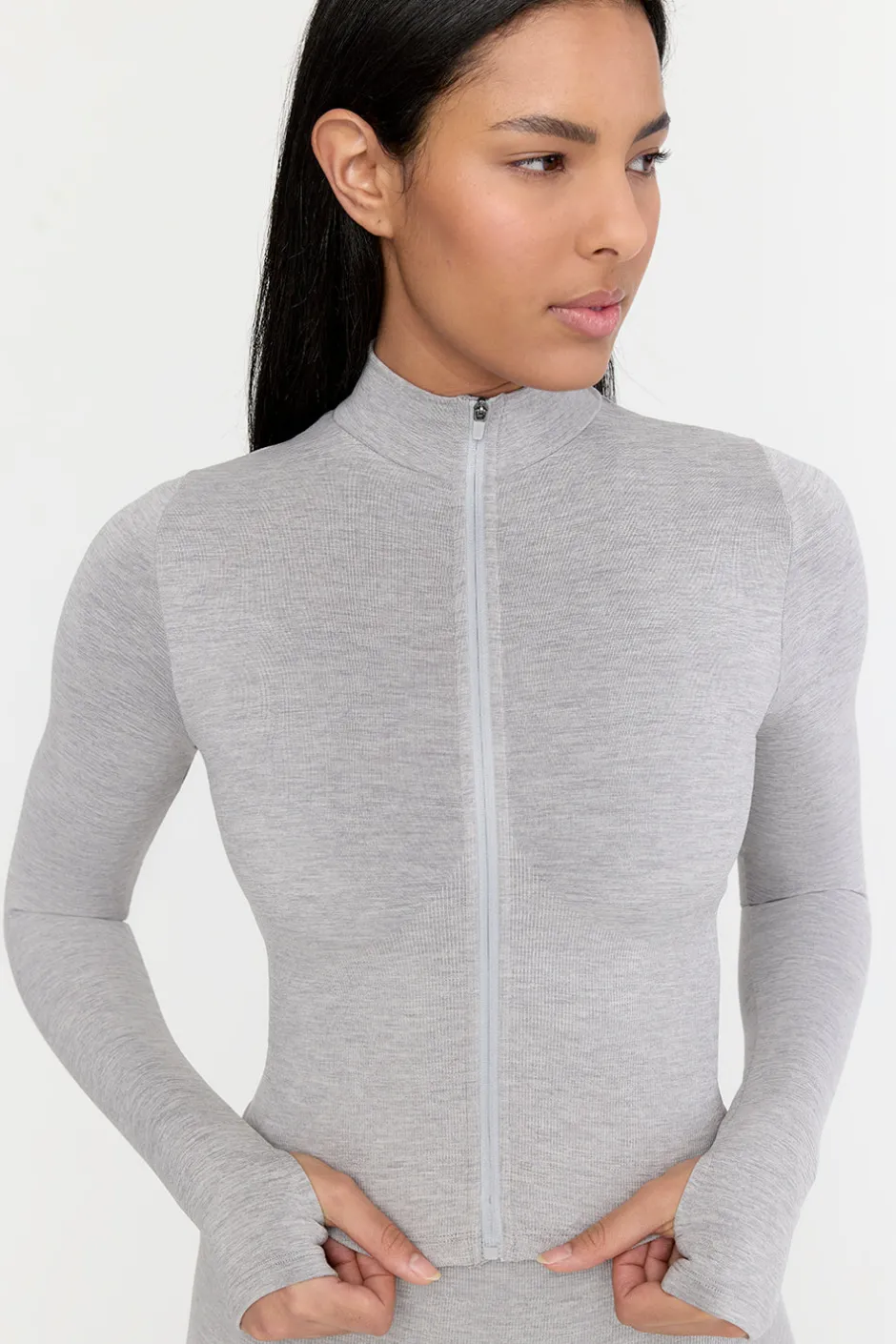 TALA Strength / Lifting|Jackets*Sculpt Seamless Ribbed Zip Through Jacket- Light Marl
