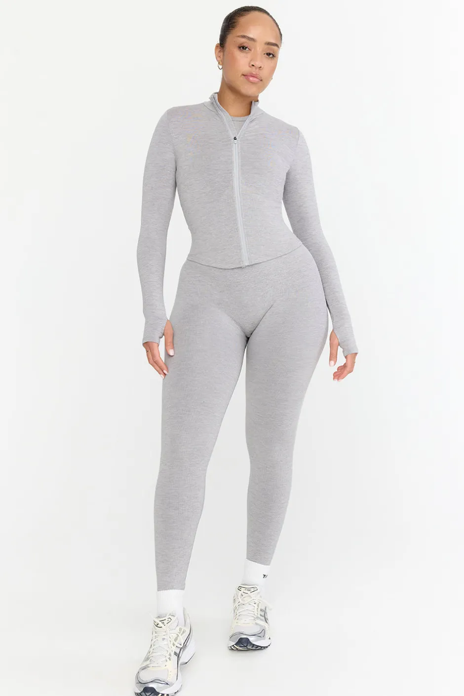 TALA Strength / Lifting|Jackets*Sculpt Seamless Ribbed Zip Through Jacket- Light Marl