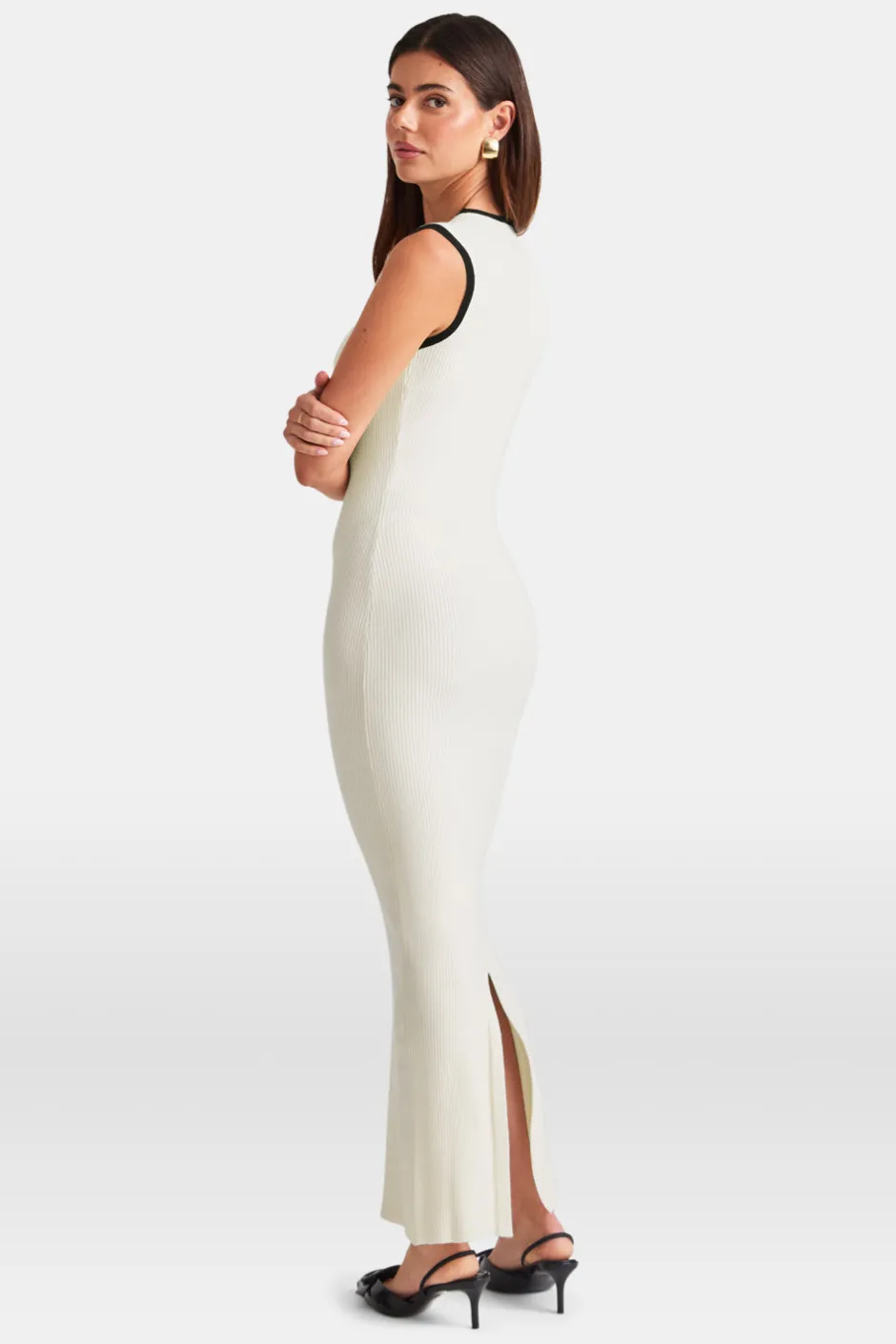 TALA Dresses|The Bridal Edit*Sleeveless Contrast Ribbed Knit Maxi Dress - Buttermilk And Black