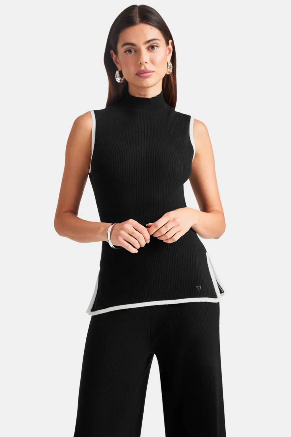TALA Knitwear|Tops*Sleeveless Mock Neck Ribbed Knit Tank - And Buttermilk