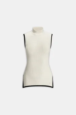 TALA Knitwear|Tops*Sleeveless Mock Neck Ribbed Knit Tank - Buttermilk And Black