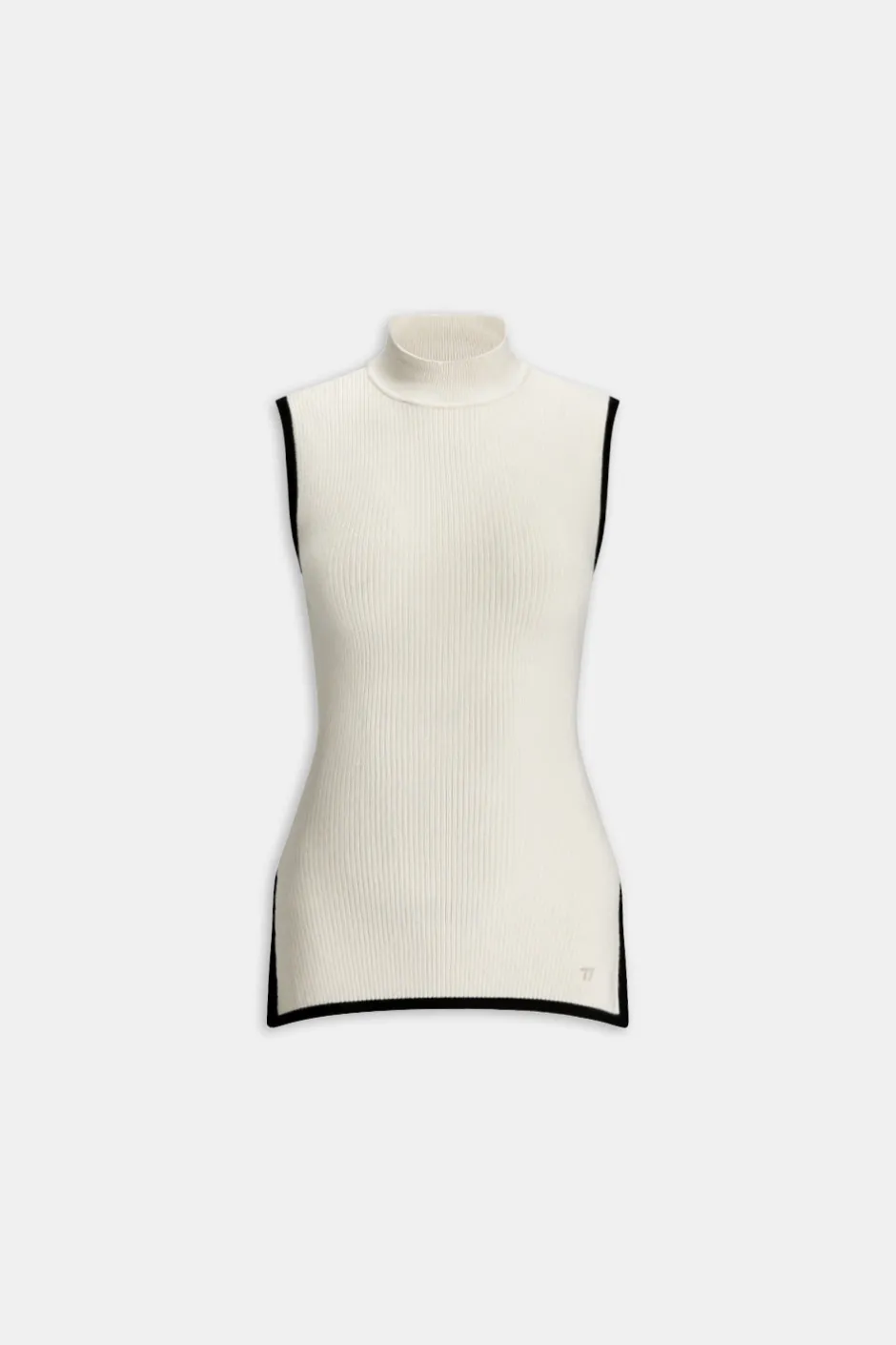 TALA Knitwear|Tops*Sleeveless Mock Neck Ribbed Knit Tank - Buttermilk And Black