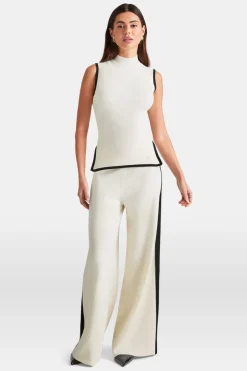 TALA Knitwear|Tops*Sleeveless Mock Neck Ribbed Knit Tank - Buttermilk And Black