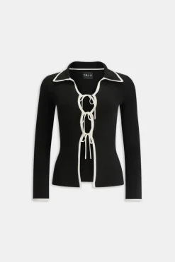 TALA Knitwear|Tops*Slim Fit Long Sleeve Ribbed Knit Tie Top - And Buttermilk