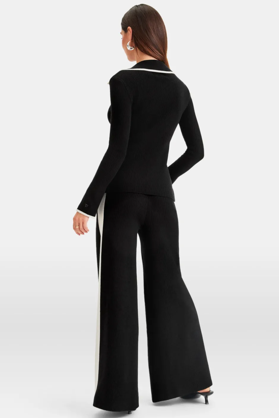 TALA Knitwear|Tops*Slim Fit Long Sleeve Ribbed Knit Tie Top - And Buttermilk