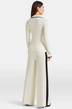 TALA Knitwear|Tops*Slim Fit Long Sleeve Ribbed Knit Tie Top - Buttermilk And Black