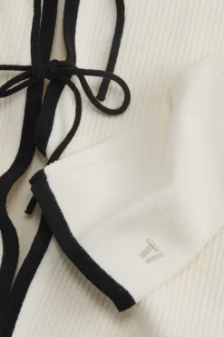 TALA Knitwear|Tops*Slim Fit Long Sleeve Ribbed Knit Tie Top - Buttermilk And Black
