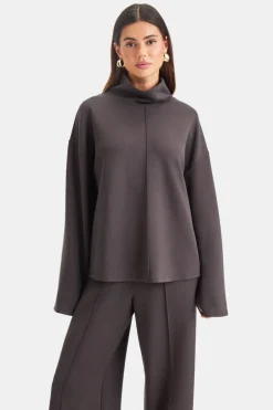 TALA Loungewear|Hoodies / Sweats*SoftSmart Funnel Neck Sweatshirt - Cocoa