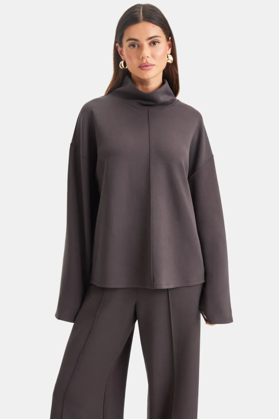 TALA Loungewear|Hoodies / Sweats*SoftSmart Funnel Neck Sweatshirt - Cocoa