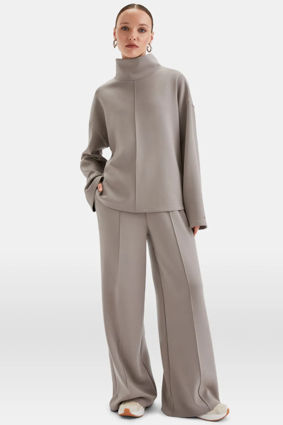 TALA Loungewear|Hoodies / Sweats*SoftSmart Funnel Neck Sweatshirt - Pebble