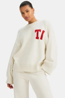 TALA Coffee Dates|Loungewear*T Logo Knit Sweater - Buttermilk And Chilli Red