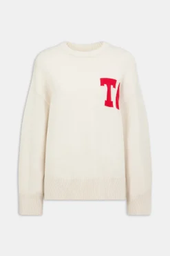 TALA Coffee Dates|Loungewear*T Logo Knit Sweater - Buttermilk And Chilli Red