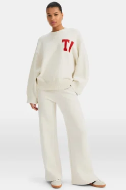 TALA Coffee Dates|Loungewear*T Logo Knit Sweater - Buttermilk And Chilli Red
