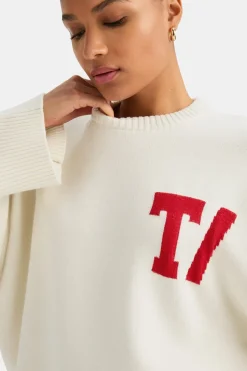 TALA Coffee Dates|Loungewear*T Logo Knit Sweater - Buttermilk And Chilli Red