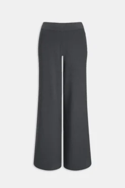 TALA Knitwear|Trousers*Wide Leg Contrast Ribbed Knit Trousers - Charcoal