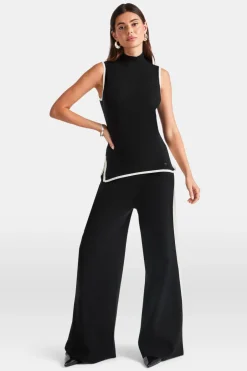 TALA Knitwear|Trousers*Wide Leg Contrast Ribbed Knit Trousers - And Buttermilk
