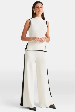 TALA Knitwear|Trousers*Wide Leg Contrast Ribbed Knit Trousers - Buttermilk And Black