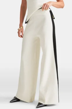 TALA Knitwear|Trousers*Wide Leg Contrast Ribbed Knit Trousers - Buttermilk And Black